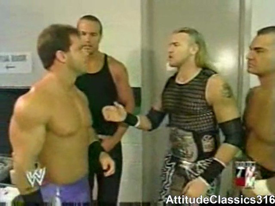 Christian, Lance Storm, Test, William Regal and Chris Benoit backstage (RAW 7.29.2002)