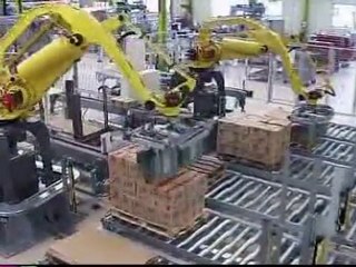 Case pack, shrink-wrap, palletize foodstuffs 4/4