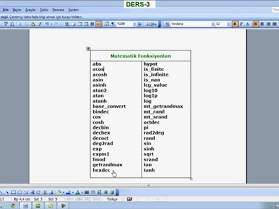 ders-3 php anlatımı Matematiksel fonksiyonlar