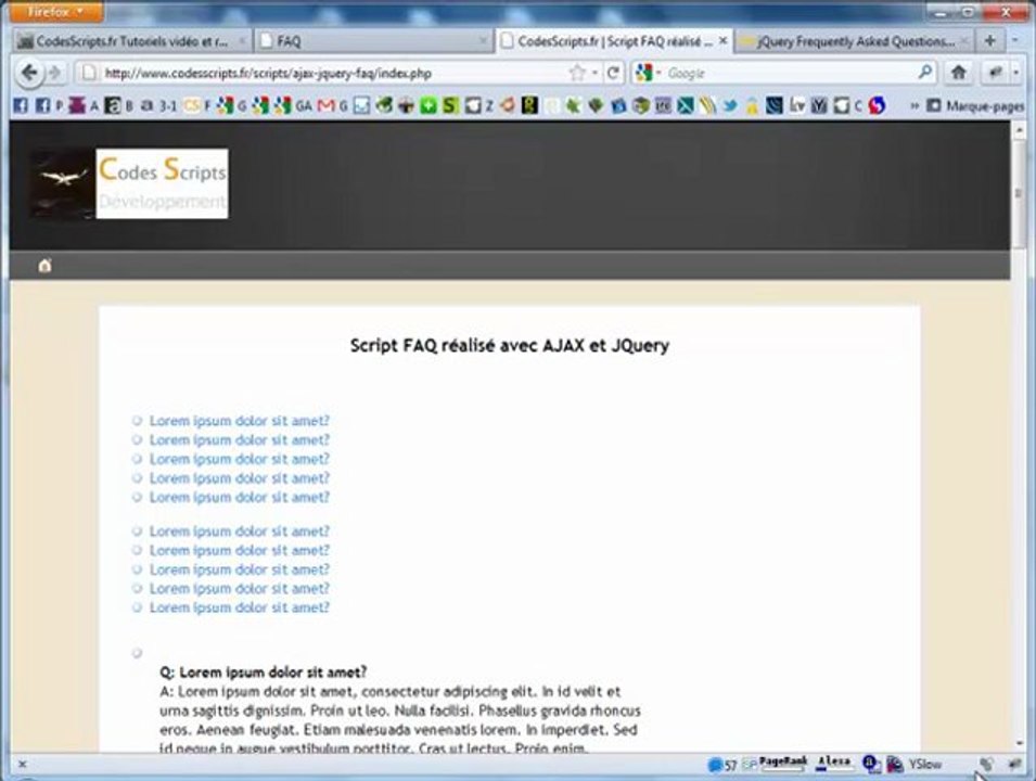 Script d'une FAQ réalisé avec AJAX et JQuery