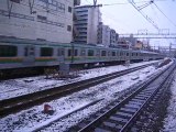 view of  track covered with little snow near Ohmori Station