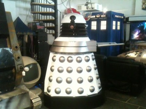 worlds FIRST Matt Smith full life size Dr Who new style Dalek replica plus my other BIG toys!! L1 Tracker Robot from Colin Baker Mysterious Planet Trial of a Time Lord, Tom Baker style Newberry Box TARDIS replica and David Tennant style TARDIS Centre Cont