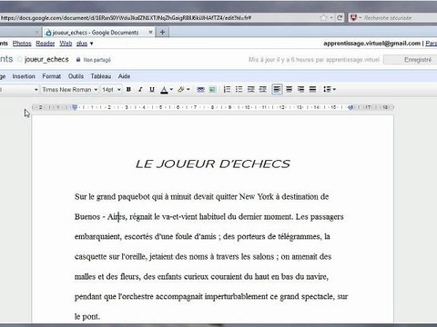 Interface du traitement de texte Google
