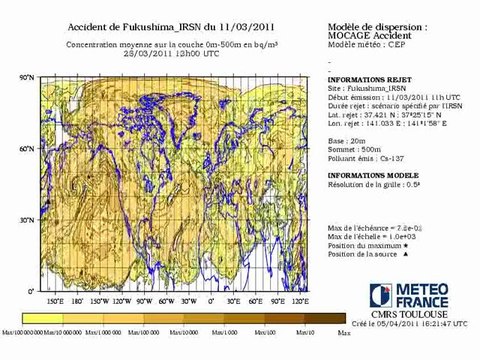 Nuage radioactif japon mars avril.2011 centrale nucleaire fukushima