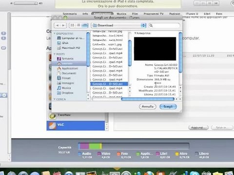 Applicazione VLC per iPad - Sincronizzare file avi con iTunes