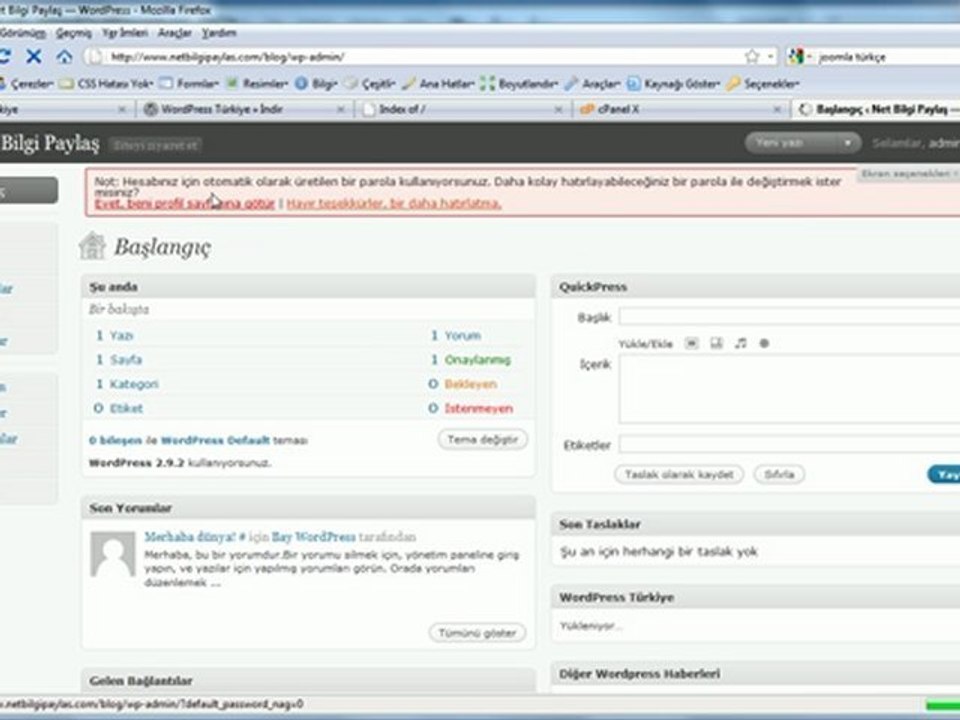 5 - Wordpress Kurulumu ve İlk Ayarlar