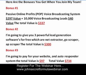 Secret Formula Webinar Bonuses You Get When You Join