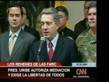 El Pdte. Álvaro Uribe dijo que las FARC deben liberar a todo