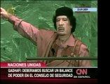 Muammar Gadhafi en su primer discurso ante la ONU se mostró