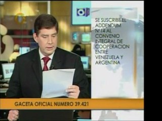 Gaceta Oficial de hoy suscribe el Addendum Nº 14 al convenio