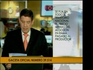 Gaceta Oficial fija el precio mínimo del algodón en rama pag