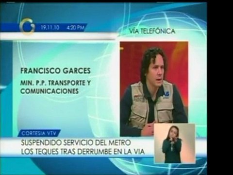 Francisco Garcés, Min. del Transporte, informa que está susp