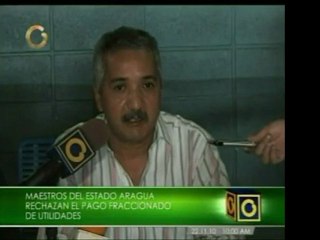Docentes de Aragua rechazan el pago fraccionado de los aguin