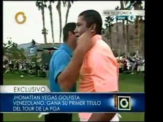 El golfista venezolano Jonathan Vegas ofrece declaraciones a