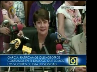 Rectora de la UCV reitera que buscan el diálogo pacífico. La