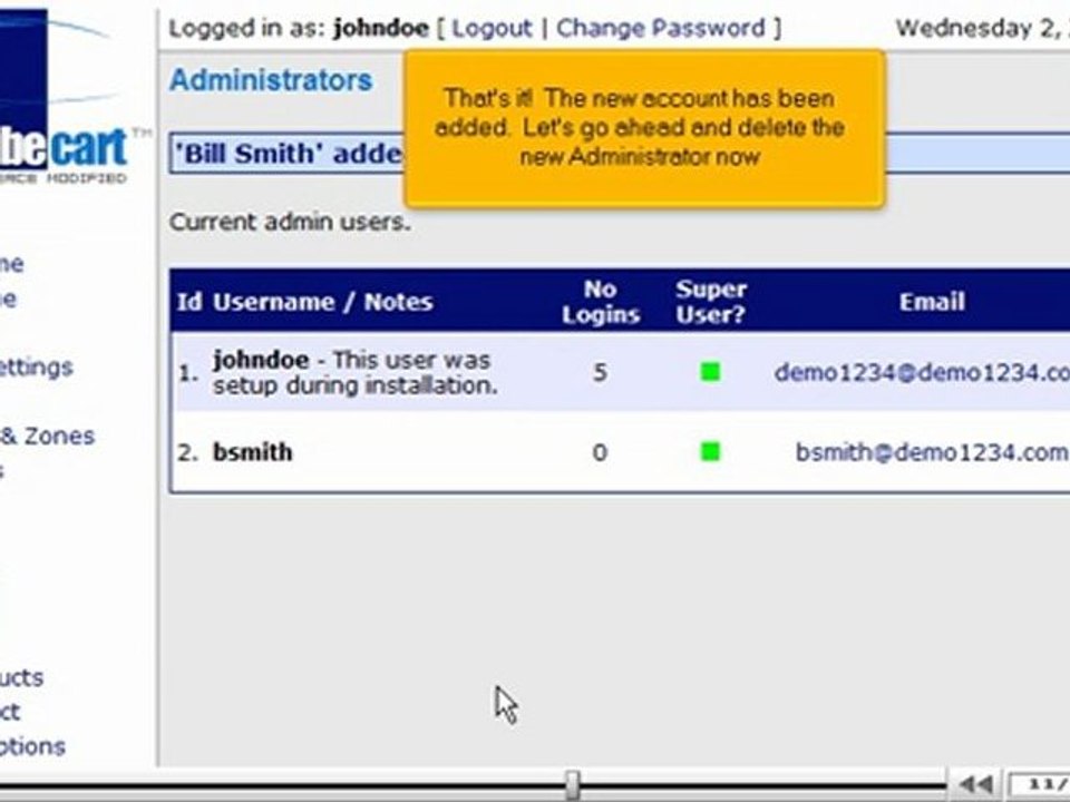 Manage admin personnel in CubeCart by VodaHost.com web hosting