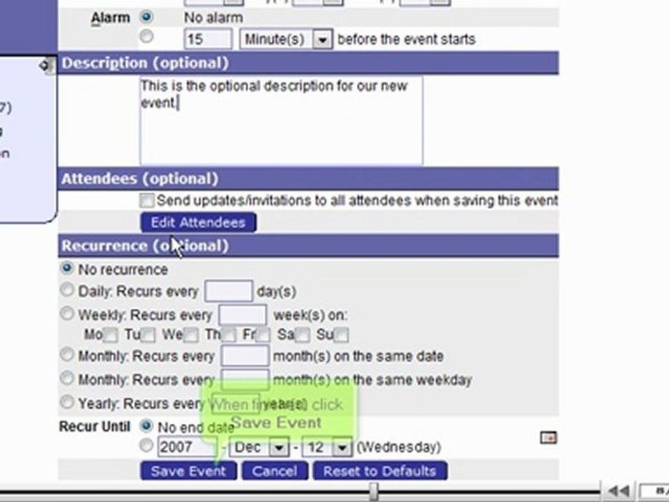 Create calendar entries in Horde by VodaHost.com web hosting