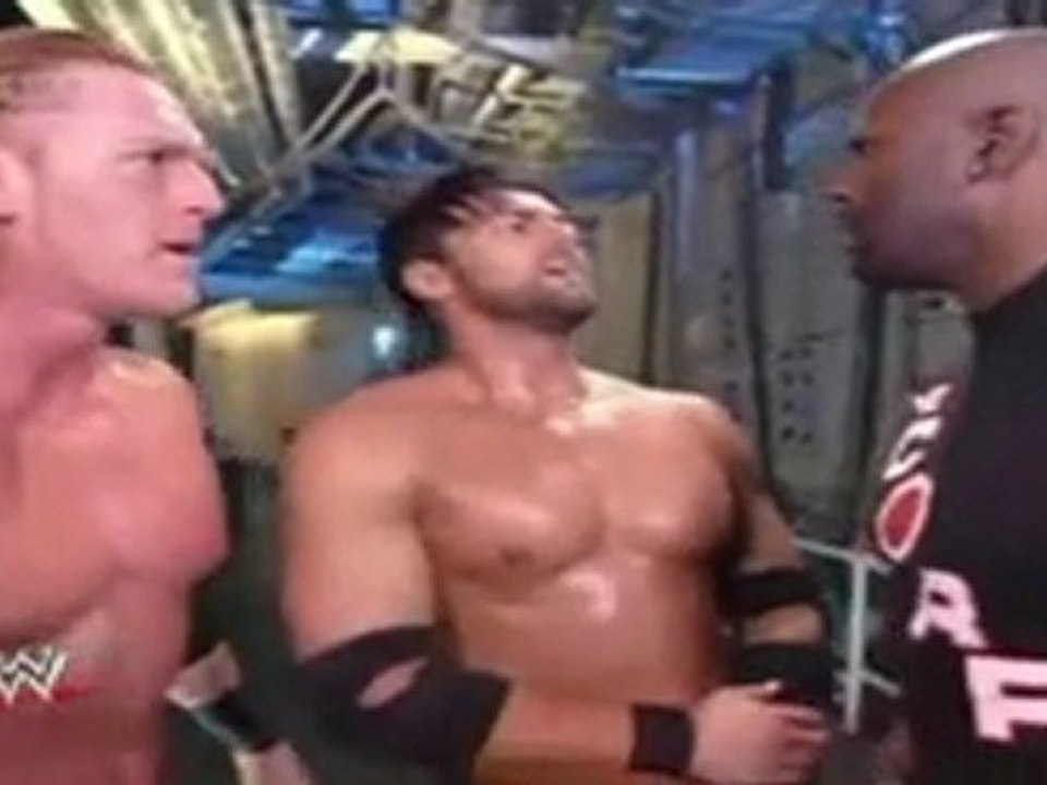 Justin Gabriel, Heath Slater, and Jackson backstage 4-22-11