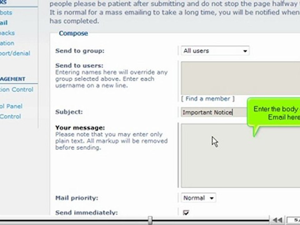 Send a mass email to users in phpBB by VodaHost.com web hosting