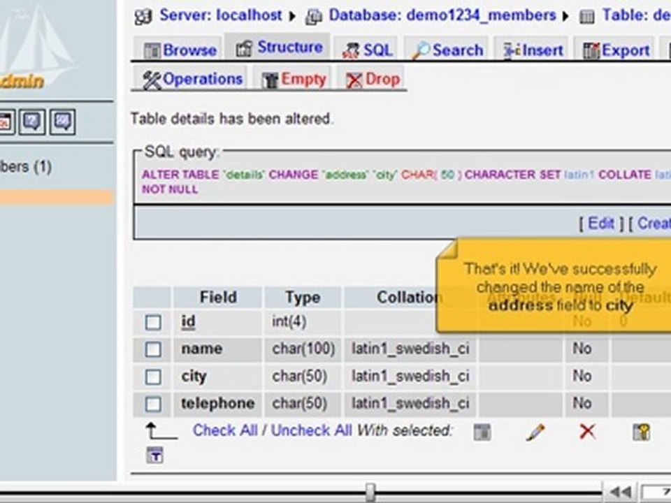 Modifying fields in database tables with phpMyAdmin by VodaHost.com web hosting