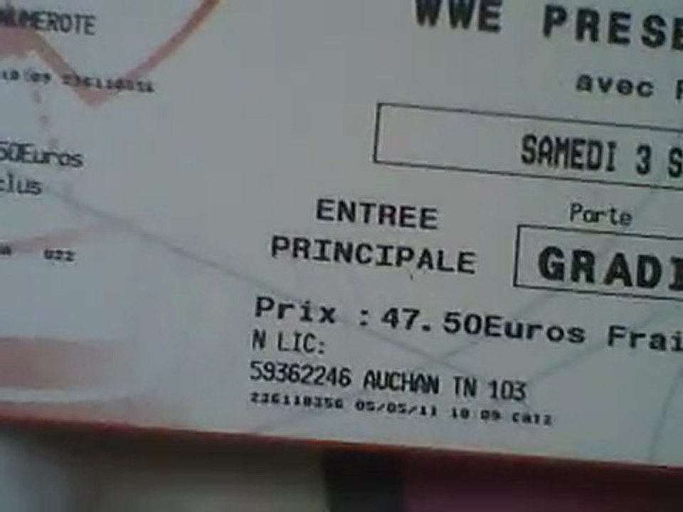 mon ticket du world tour 2011 pour paris bercy