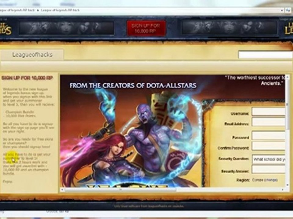 League of legends RP Hack 2011! Free 10,000RP and Champion bundle! (WORKING-2011)