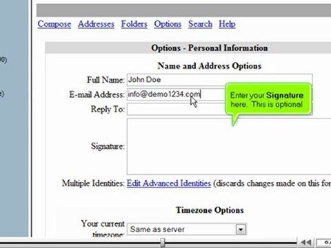 Editing your personal information in SquirrelMail by VodaHost.com web hosting
