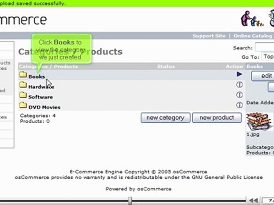 Add product categories to your store in osCommerce by VodaHost.com web hosting