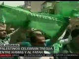 Palestinos celebran tregua entre Hamas y Al Fatah