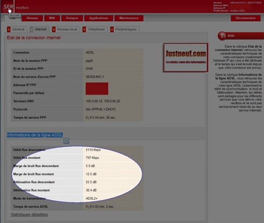SFR: Trouver les informations de votre ligne ADSL via une neufbox 4