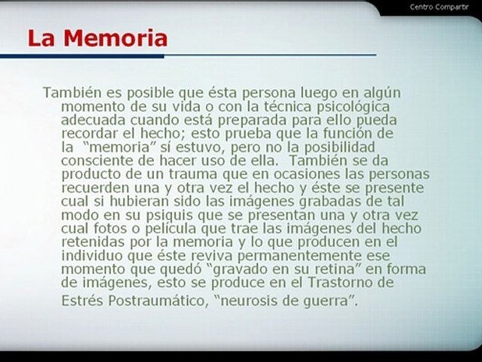Terapia Psicológica - La Memoria