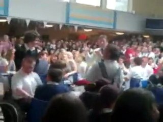 Teacher dancing flashmob for school leavers