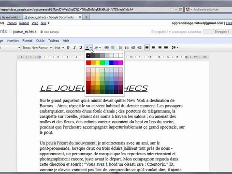 Sélection et mise en forme dans google docs