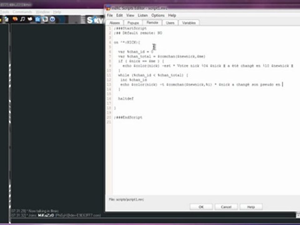 [mIRC: Script skyrock.com] - Changer le message de changement de pseudo en utilisant l'événement "NICK".