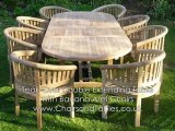 Oval Teak Extending Double Leaf Table Set with Banana Arm Chairs