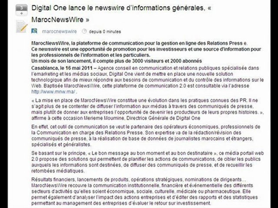 Digital One lance le newswire d’informations générales, « MarocNewsWire »