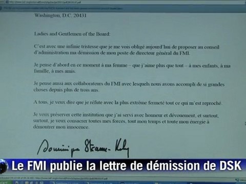 Lettre de démission de Dominique Strauss-Kahn