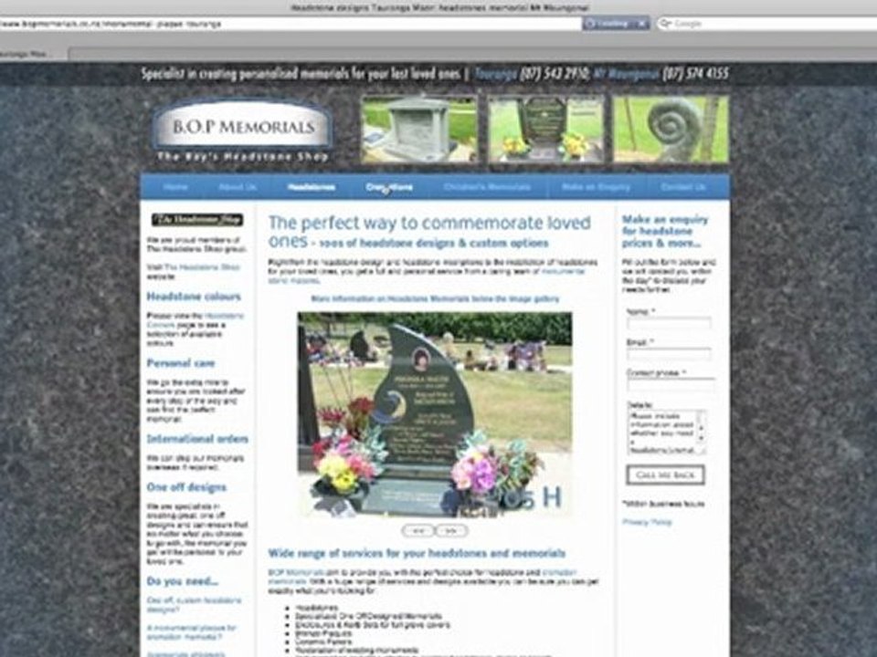 Headstones and memorials in Tauranga