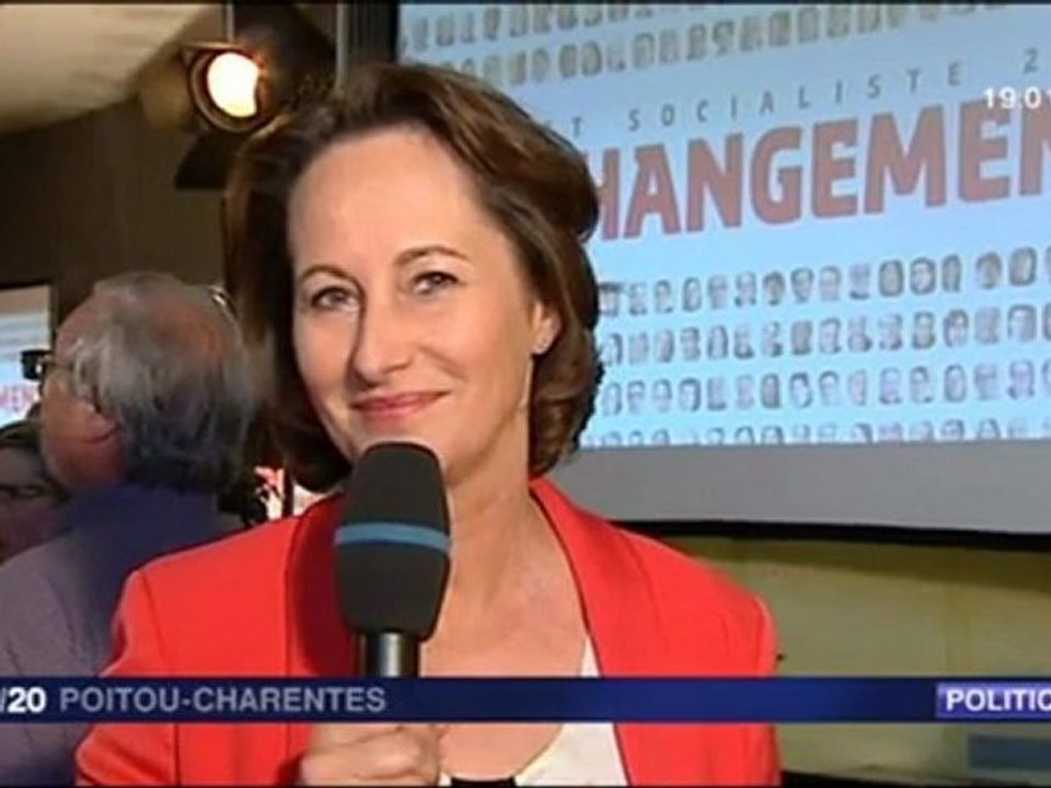 Interview de Ségolène Royal avant la réunion de présentation du projet socialiste à Poitiers .