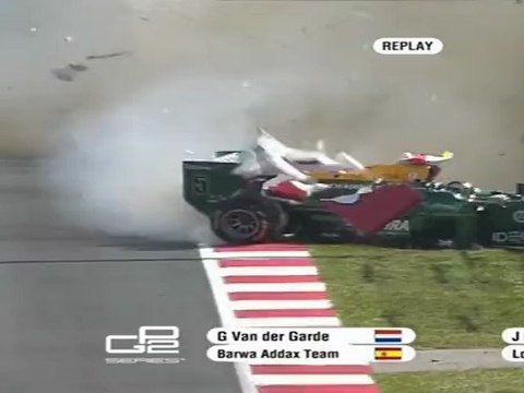 GP2 Espagne 2011 Race 2 Big crash Start