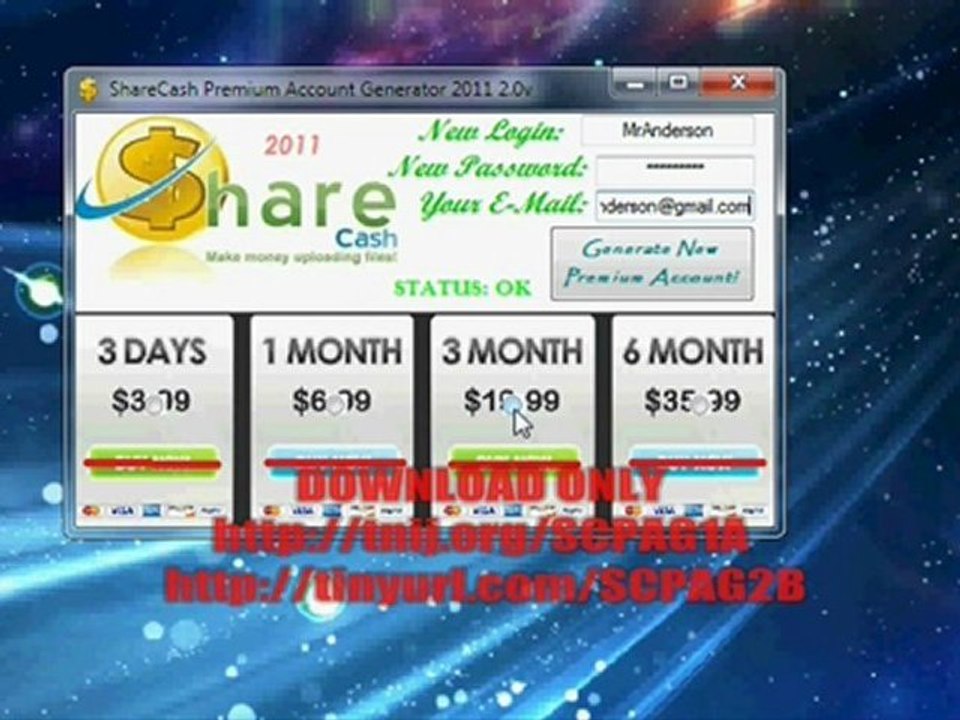 ShareCash Premium Account Generator 2011 2.0v