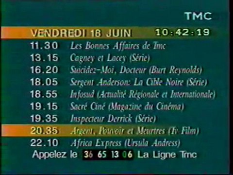 Mire TMC Affichant La Date L'heur et Le Programe 18 Juin 1993 TMC