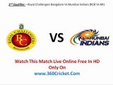 RCB Vs MI Qualifier Match Live Streaming IPL 2011 Online FREE May 27th Watch Live 2nd Qualifier