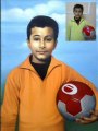 Tremendous Details Of Oil Portrait / Painting Child Canvas Holding FootBall Wid Smile