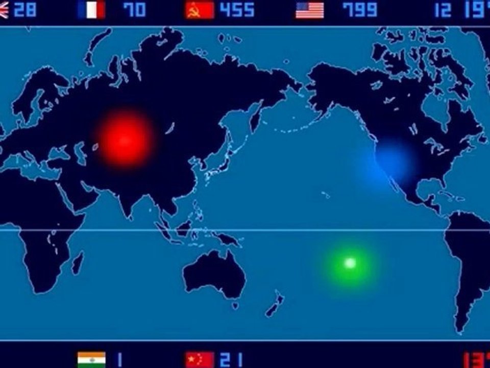 A Time-Lapse Map of Every Nuclear Explosion Since 1945 - by Isao Hashimoto