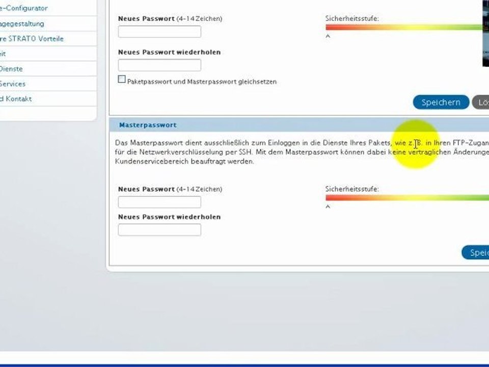 Masterpasswort und ftp zugang anlegen bei strato