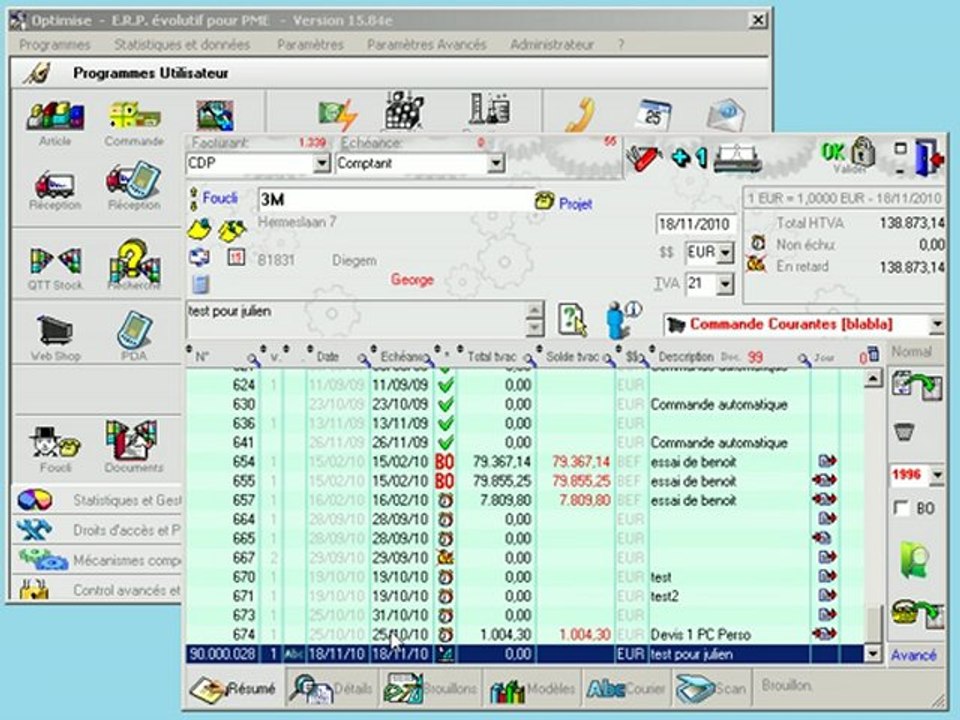 Documents: Créer - Rechercher un document Optimizze - ERP - V12