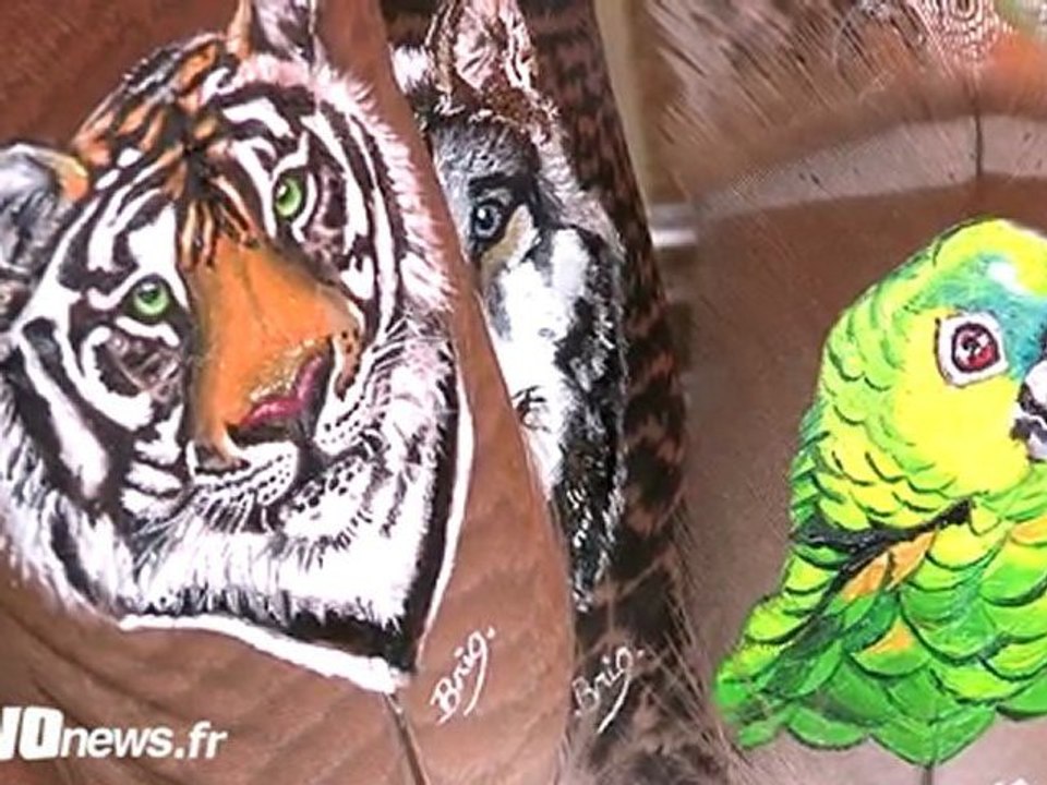 Brigitte peintre sur plumes