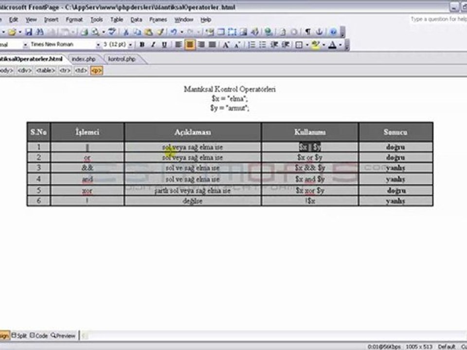 Php Ders 18- Mantıksal Operatörler