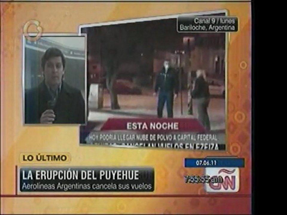 Volcán chileno afecta a Argentina